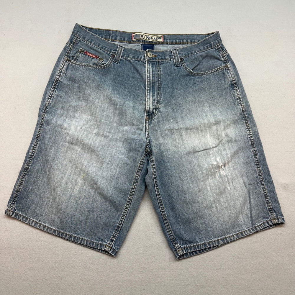 Vintage US Polo Assn Mens Denim Shorts Light Wash Blue Cotton Sz 36 Relaxed Fit